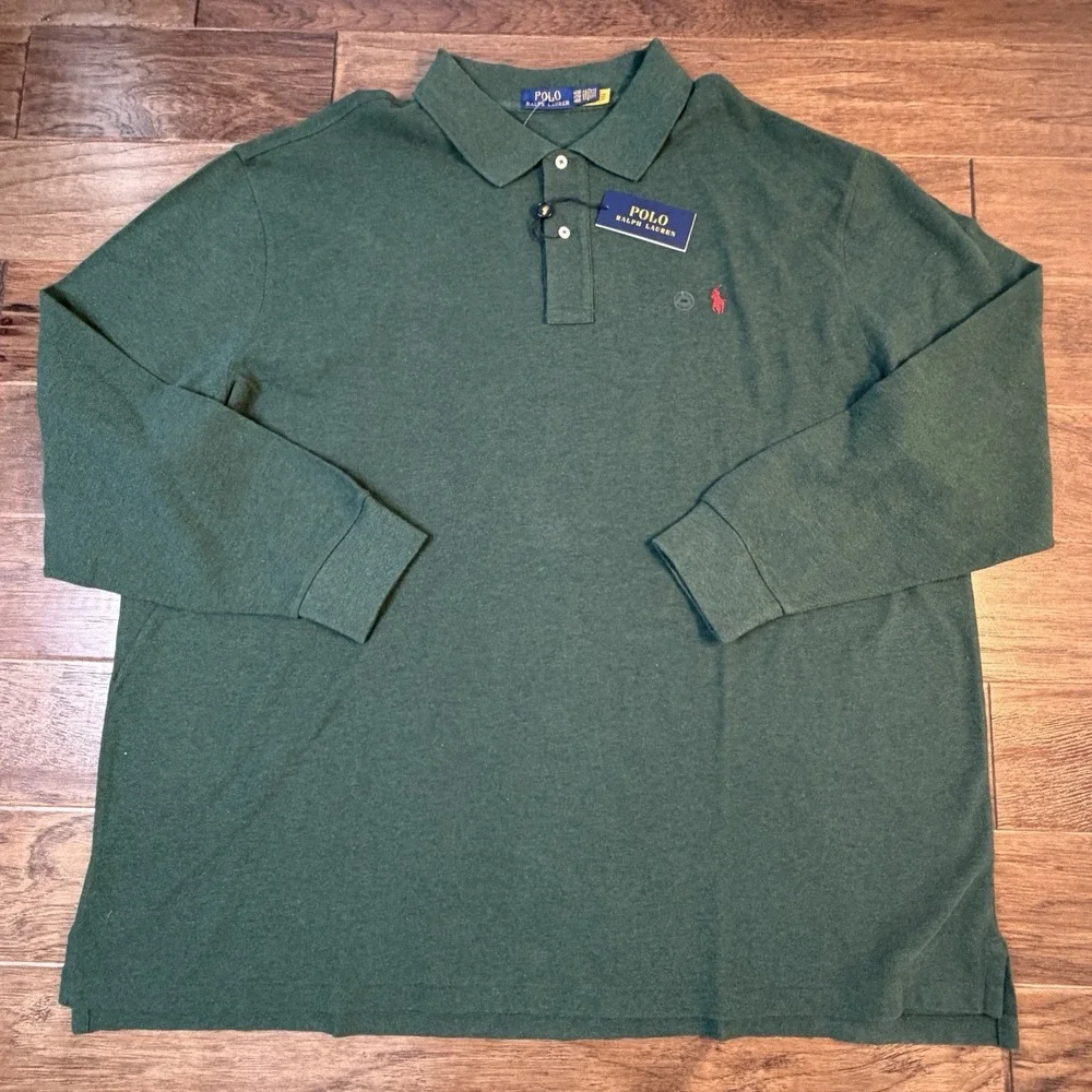 Polo Ralph‎ Lauren Long Sleeve Mesh Polo Shirt Men's 4XB Green Big & Tall $115